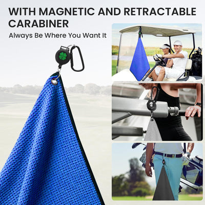 Golf Towels 3 Pack 16''X16'' with Strong Magnetic Retractable Carabiner