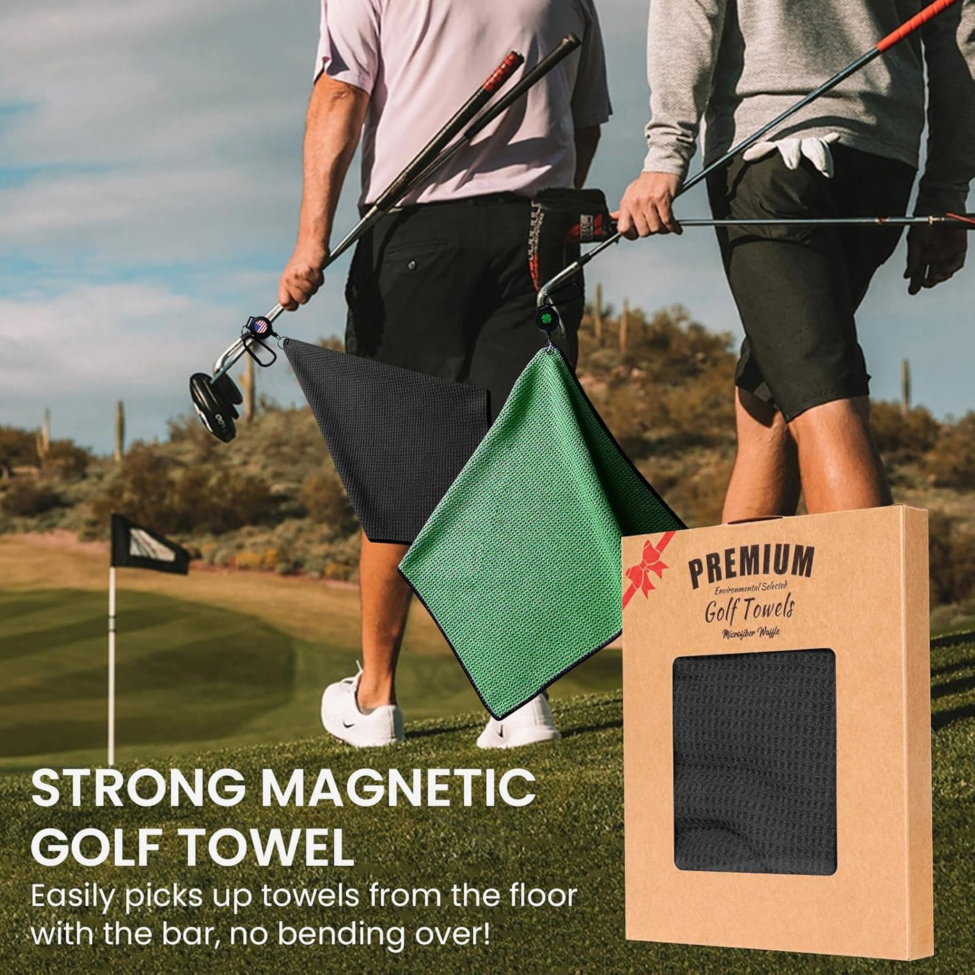 Golf Towels 3 Pack 16''X16'' with Strong Magnetic Retractable Carabiner