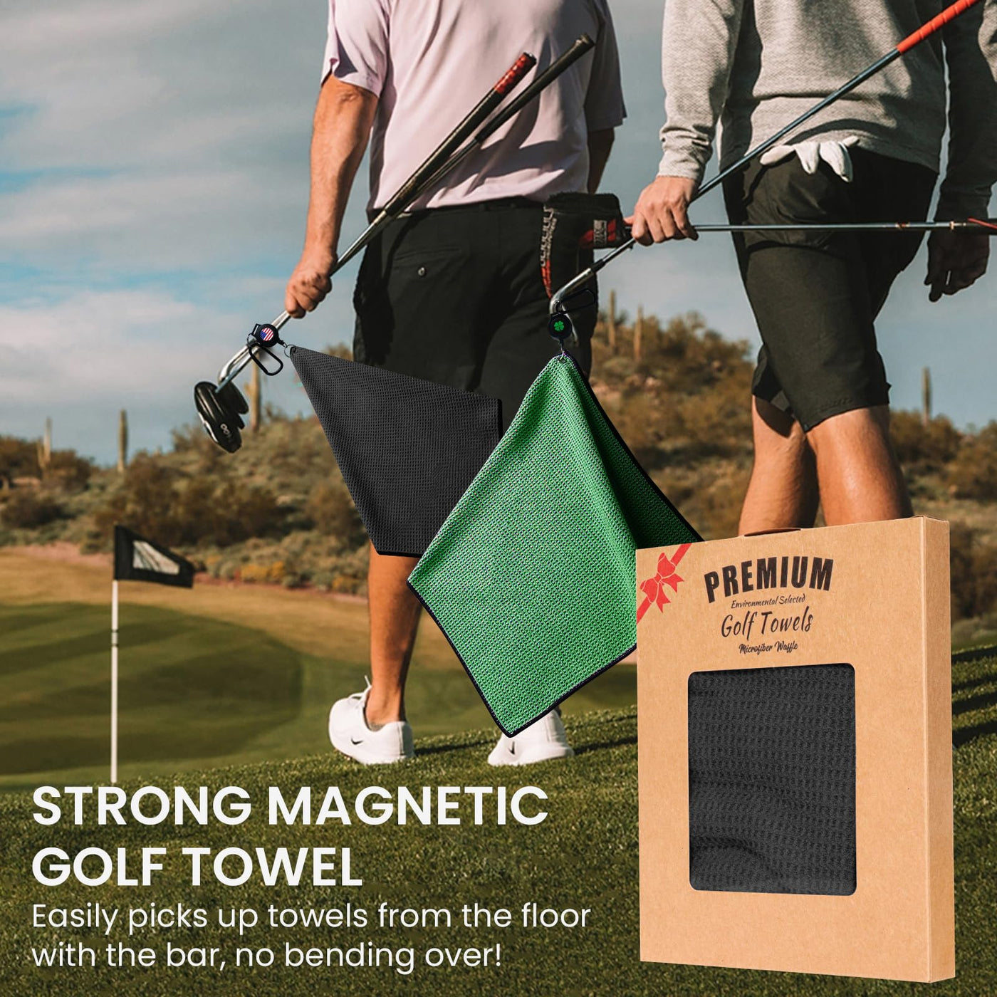 Golf Towels 3 Pack 16''X16'' with Strong Magnetic Retractable Carabiner