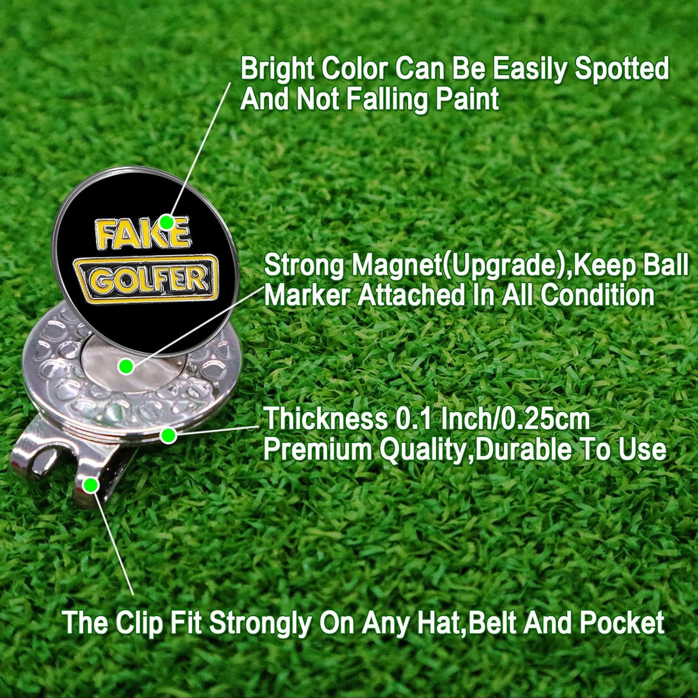 3 Pcs Golf Ball Markers with 3 Pack Hat Clip