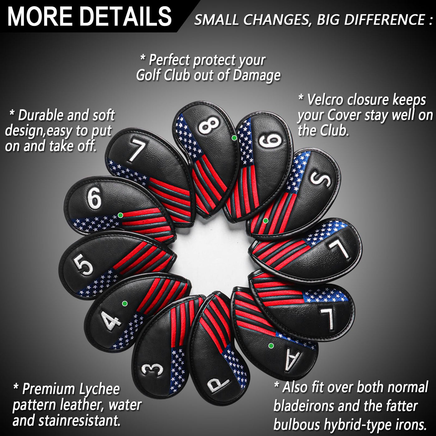 USA Flag Golf Iron Head Covers Set 12 Pack Universal Fit