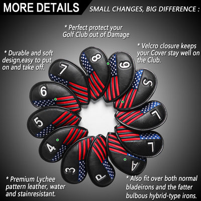 USA Flag Golf Iron Head Covers Set 12 Pack Universal Fit