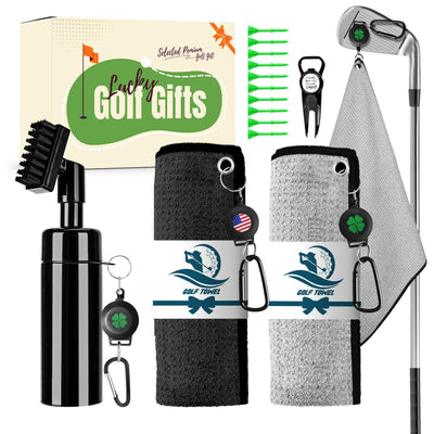Golf Club Brush Cleaner Magnetic Retractable Carabiner Towels 2 Pack Kit