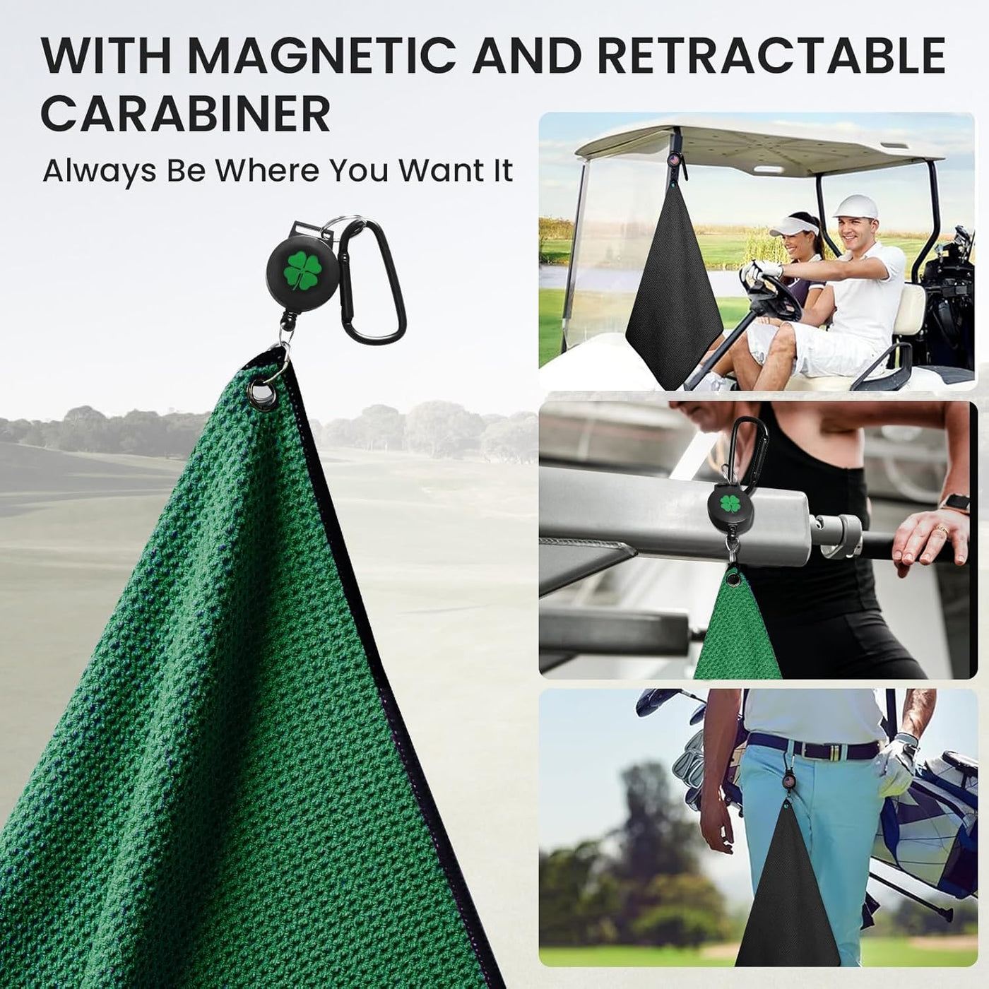 Golf Towels 3 Pack 16''X16'' with Strong Magnetic Retractable Carabiner