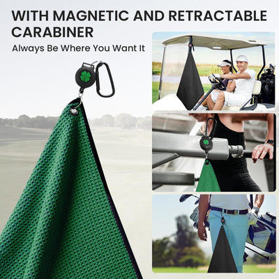 Golf Towels 3 Pack 16''X16'' with Strong Magnetic Retractable Carabiner