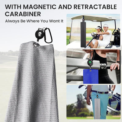 Golf Towels with Strong Magnetic Retractable Carabiner Value 3 Pack 24''X16'