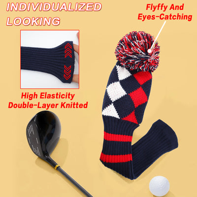 Knit Golf Head Covers Driver Fairway Woods Hybrid 1 Pack