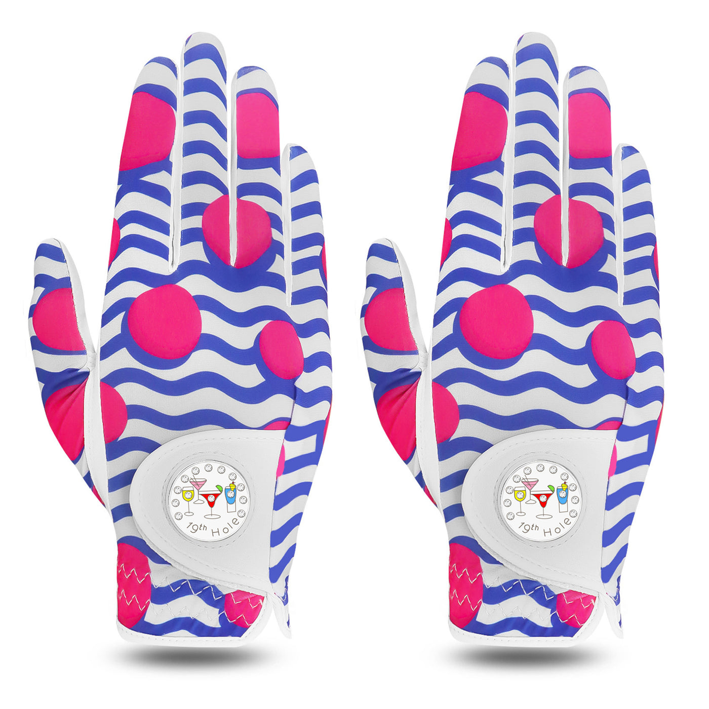 Lot de 2 gants de golf pour femme avec marqueur de balle imprimé en couleur