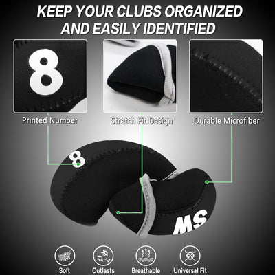 Golf Iron Covers Set Neoprene Club Headcover Value 10 Pack