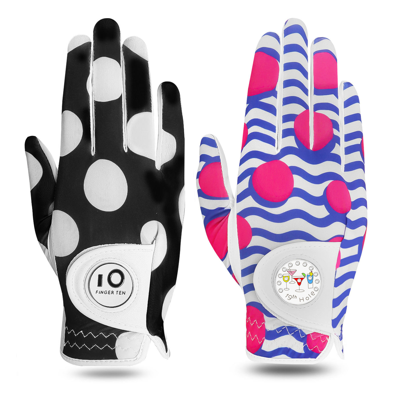 Lot de 2 gants de golf pour femme avec marqueur de balle imprimé en couleur