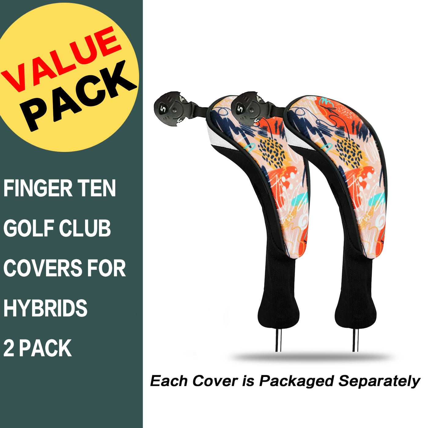 Golf Club Head Covers 2 Pack Orange Fit All Wood Hybrid Clubs