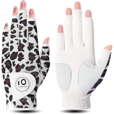 1 Pack Golf Handschuhe Frauen Leopard Halbfinger Leder mit Ball Marker