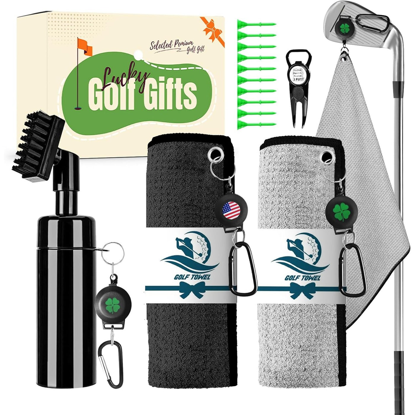 Golf Club Brush Cleaner Towels Golf Divot Repair Tool and Ball Marker Kit