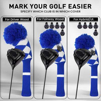 Golf Knit Head Covers Driver Fairway Woods Hybrid 3 Pack