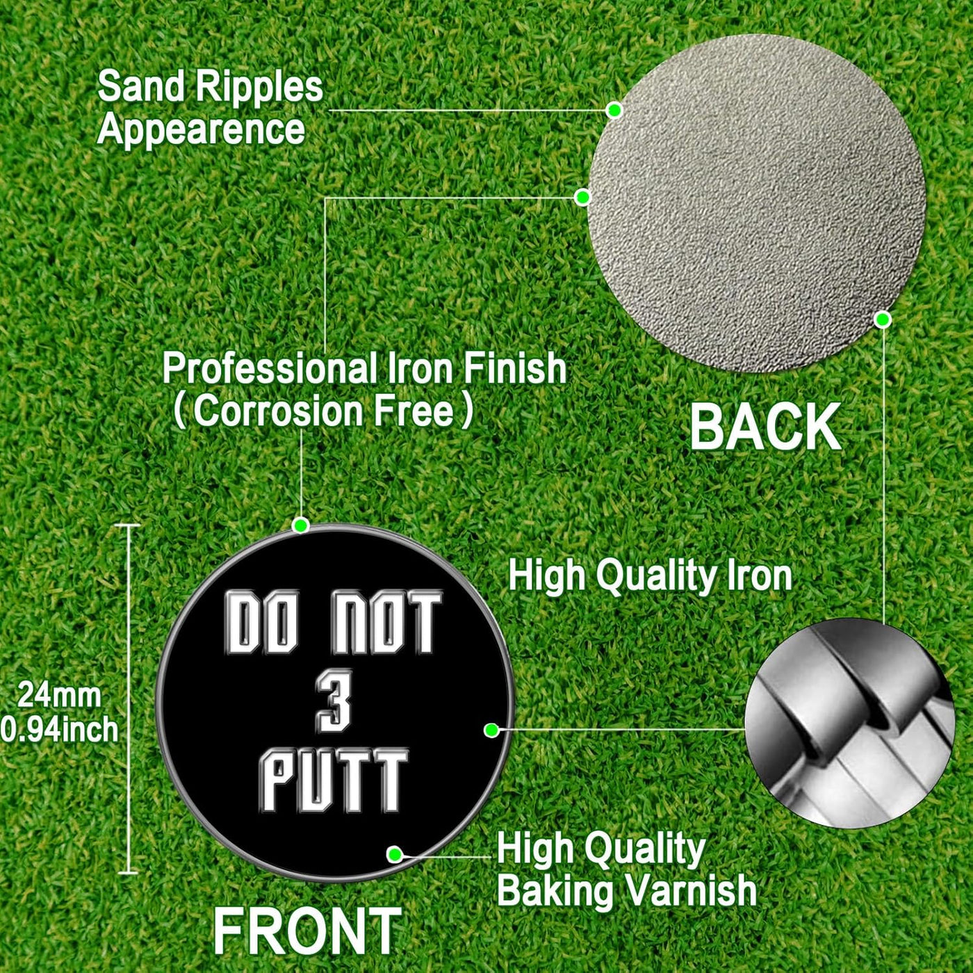 3 Pcs Golf Ball Markers with 3 Pack Hat Clip