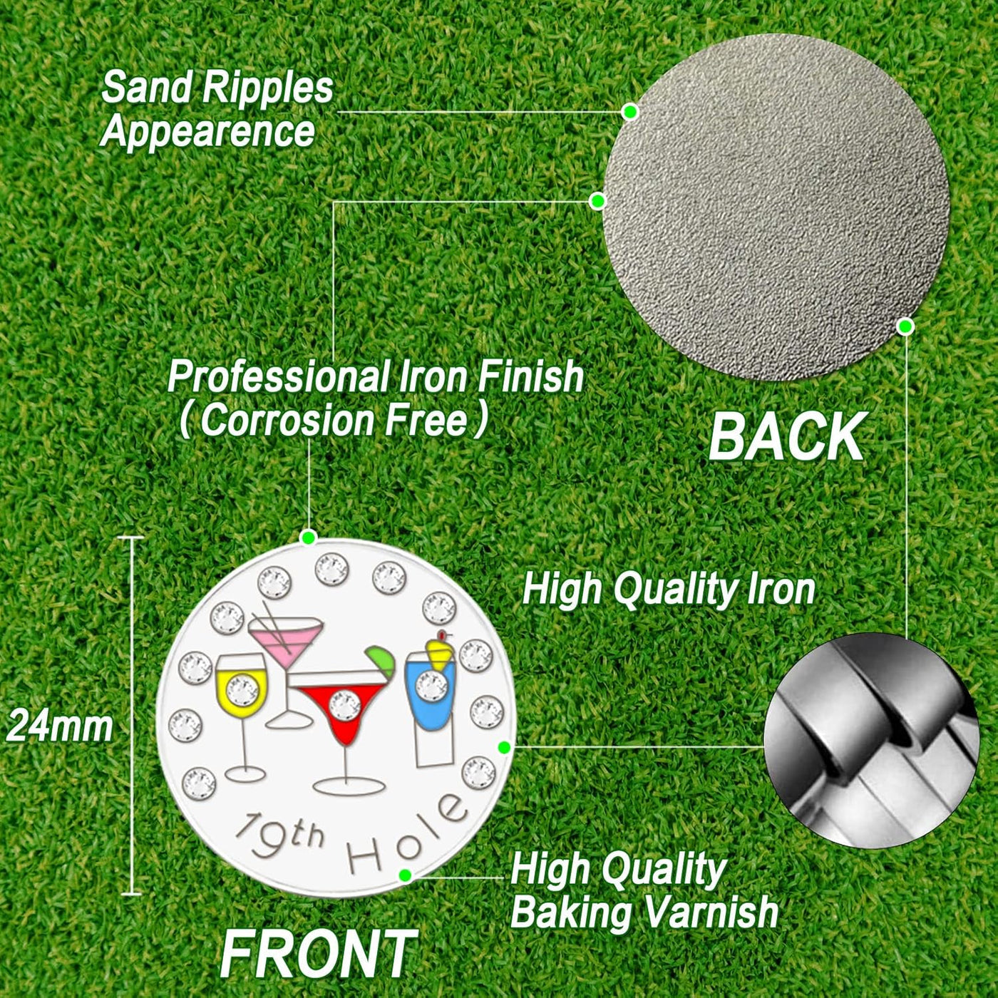 3 Pcs Golf Ball Markers with 3 Pack Hat Clip