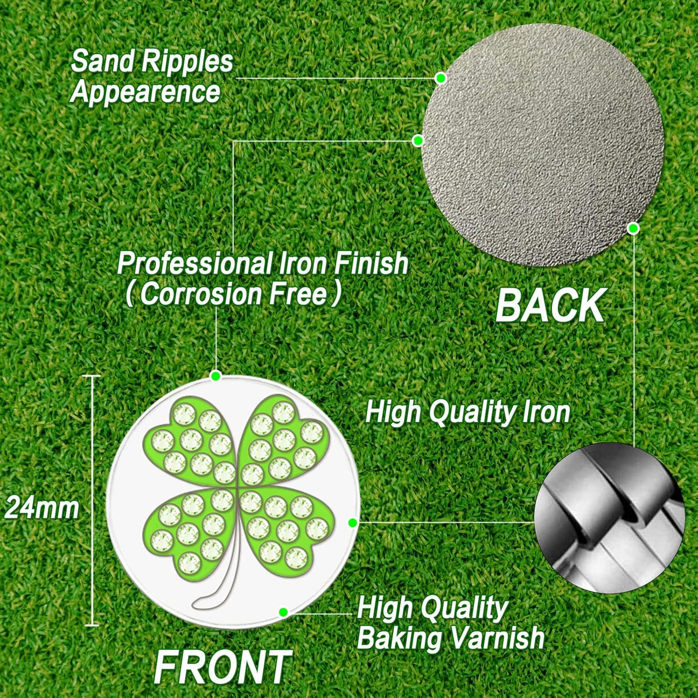 3 Pcs Golf Ball Markers with 3 Pack Hat Clip