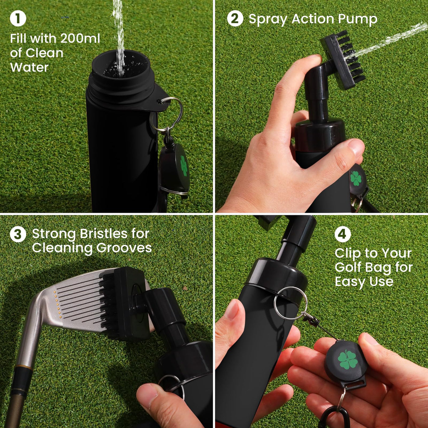 Golf Club Brush Cleaner Magnetic Retractable Carabiner Towels 2 Pack Kit