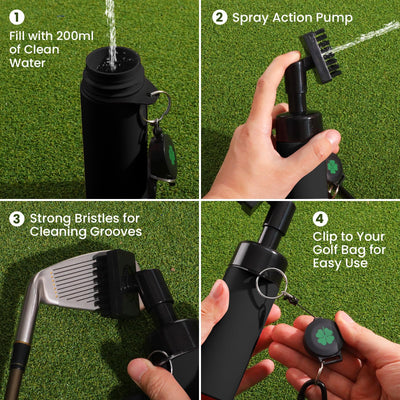 Golf Club Brush Cleaner Magnetic Retractable Carabiner Towels 2 Pack Kit