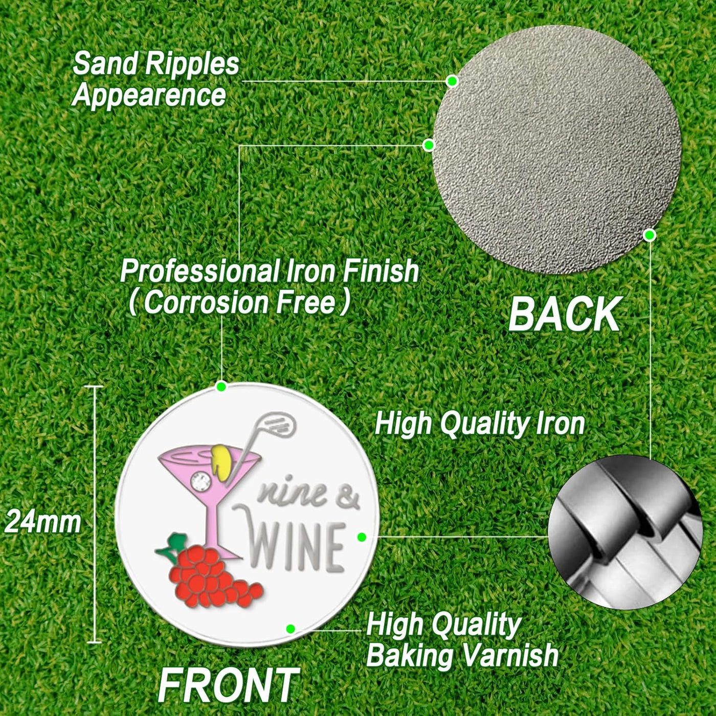 3 Pcs Golf Ball Markers with 3 Pack Hat Clip