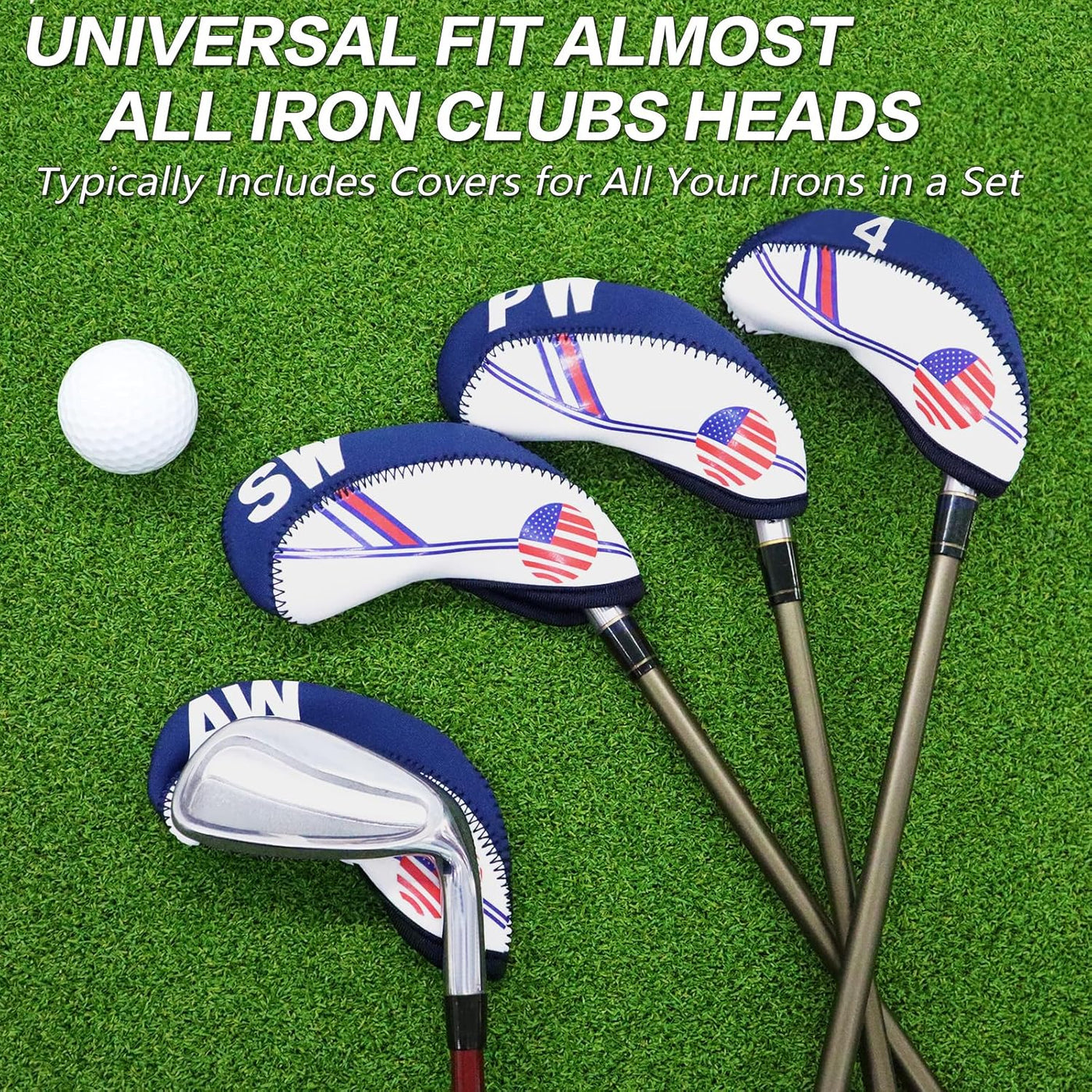 Golf Iron Covers Set Neoprene Club Headcover USA Flag Value 10 Pack