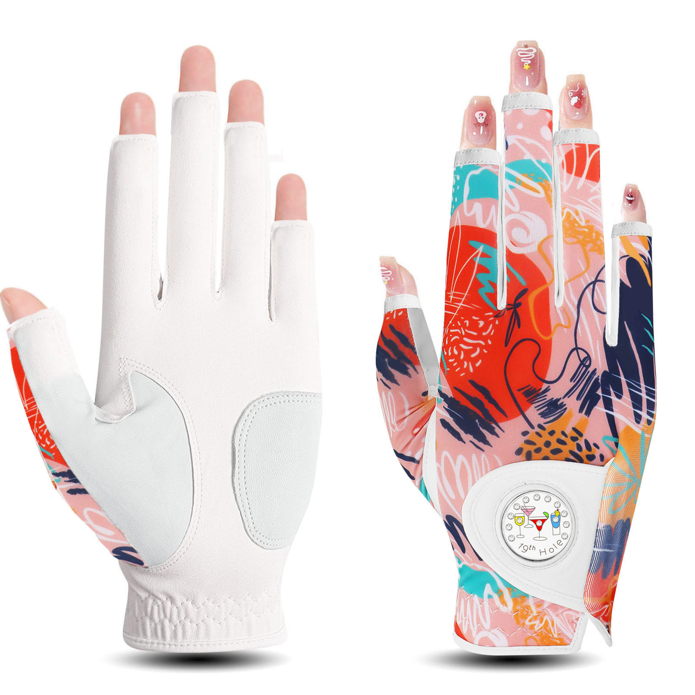 Golf Gloves Women Orange Half Finger 1 Pack