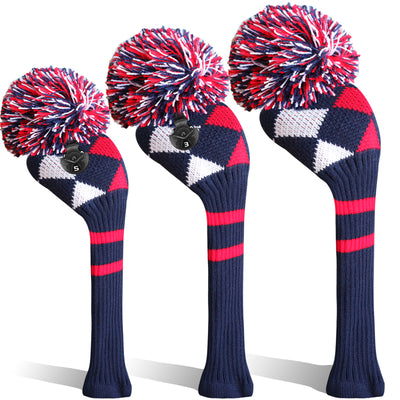 Golf Knit Head Covers Driver Fairway Woods Hybrid 3 Pack