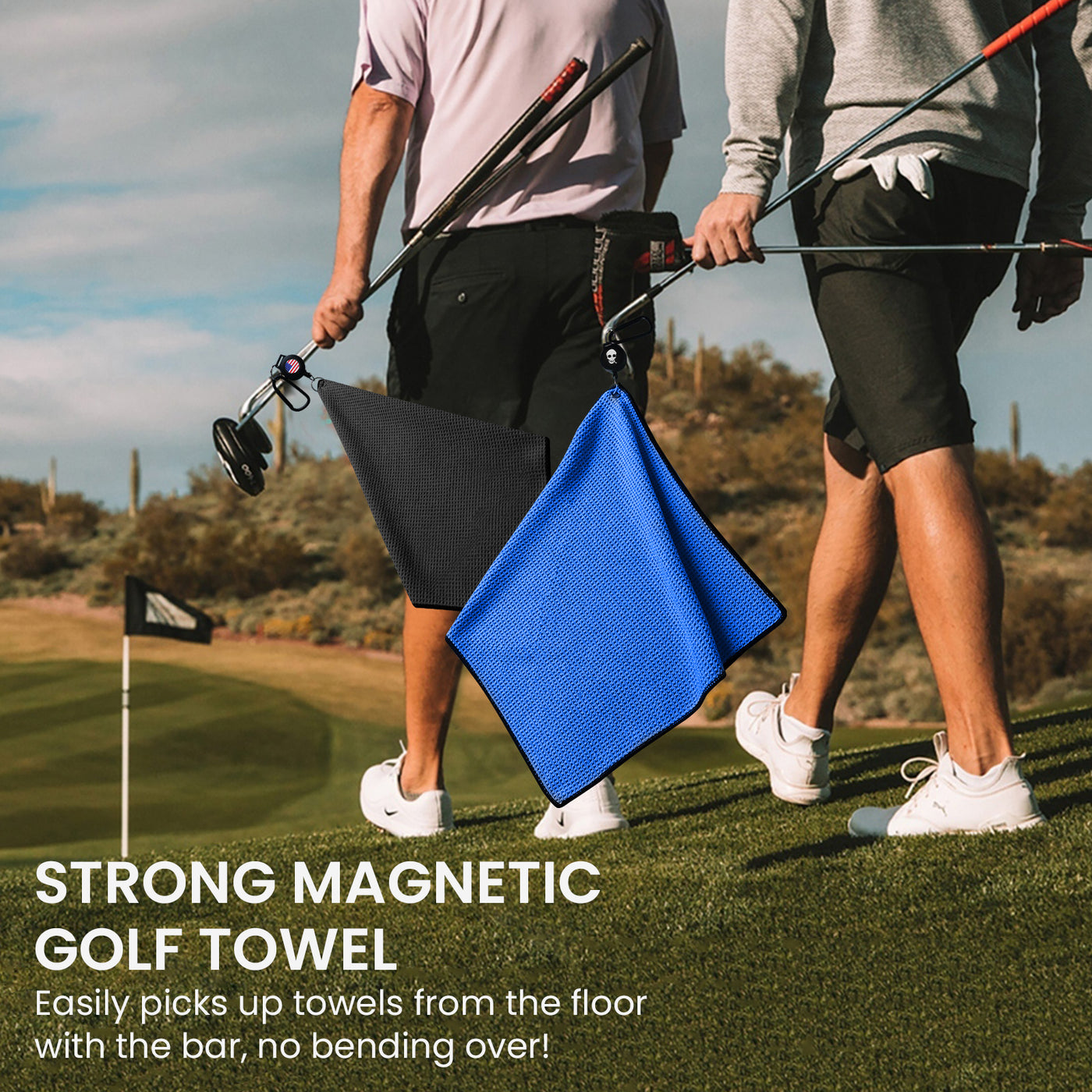 2 Pack Golf Towels with Magnetic Carabiner 16''X16''