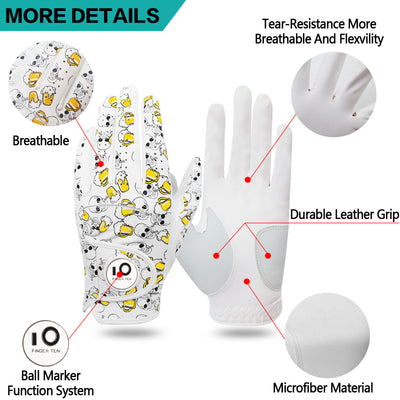 Golf Gloves Men Printed with Ball Marker 2 Pack