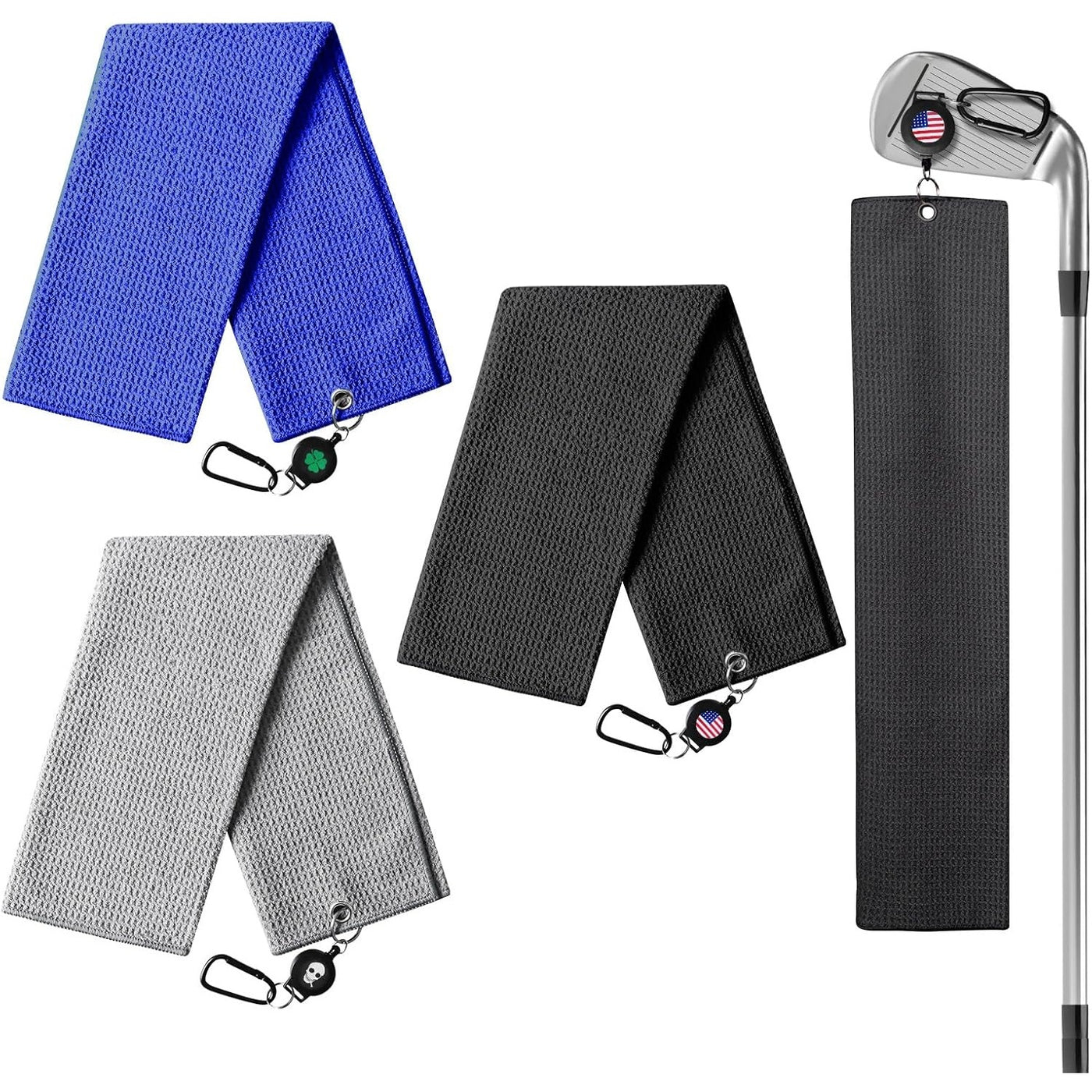 3 Pack Golf Towels with Magnetic Carabiner Value 24''X16''