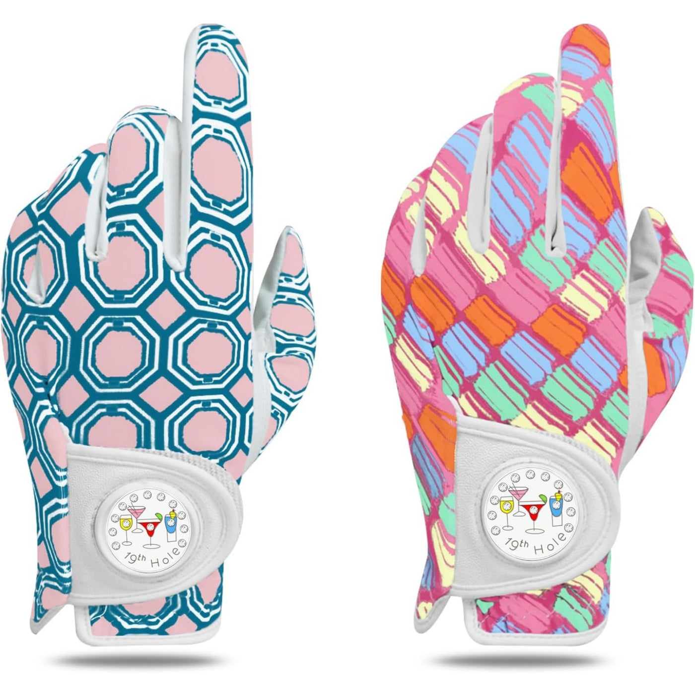 Lot de 2 gants de golf pour femme avec marqueur de balle imprimé en couleur