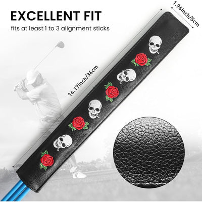 Golf Alignment Stick Cover Rods Holder Case Leather Skull Rose 1 Pack