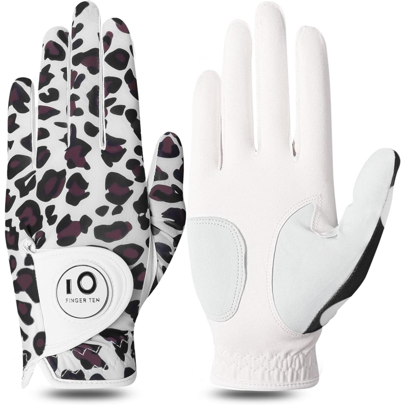 1 lot de gants de golf pour femme en cuir léopard avec marqueur de balle