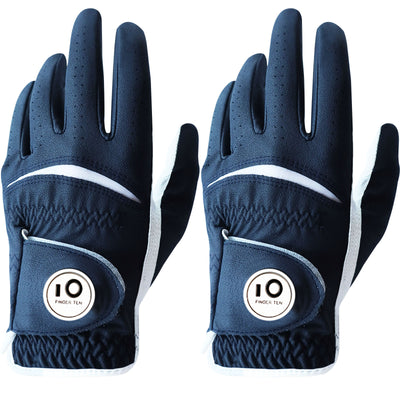 Lot de 2 gants de golf en cuir coloré pour homme avec marqueur de balle