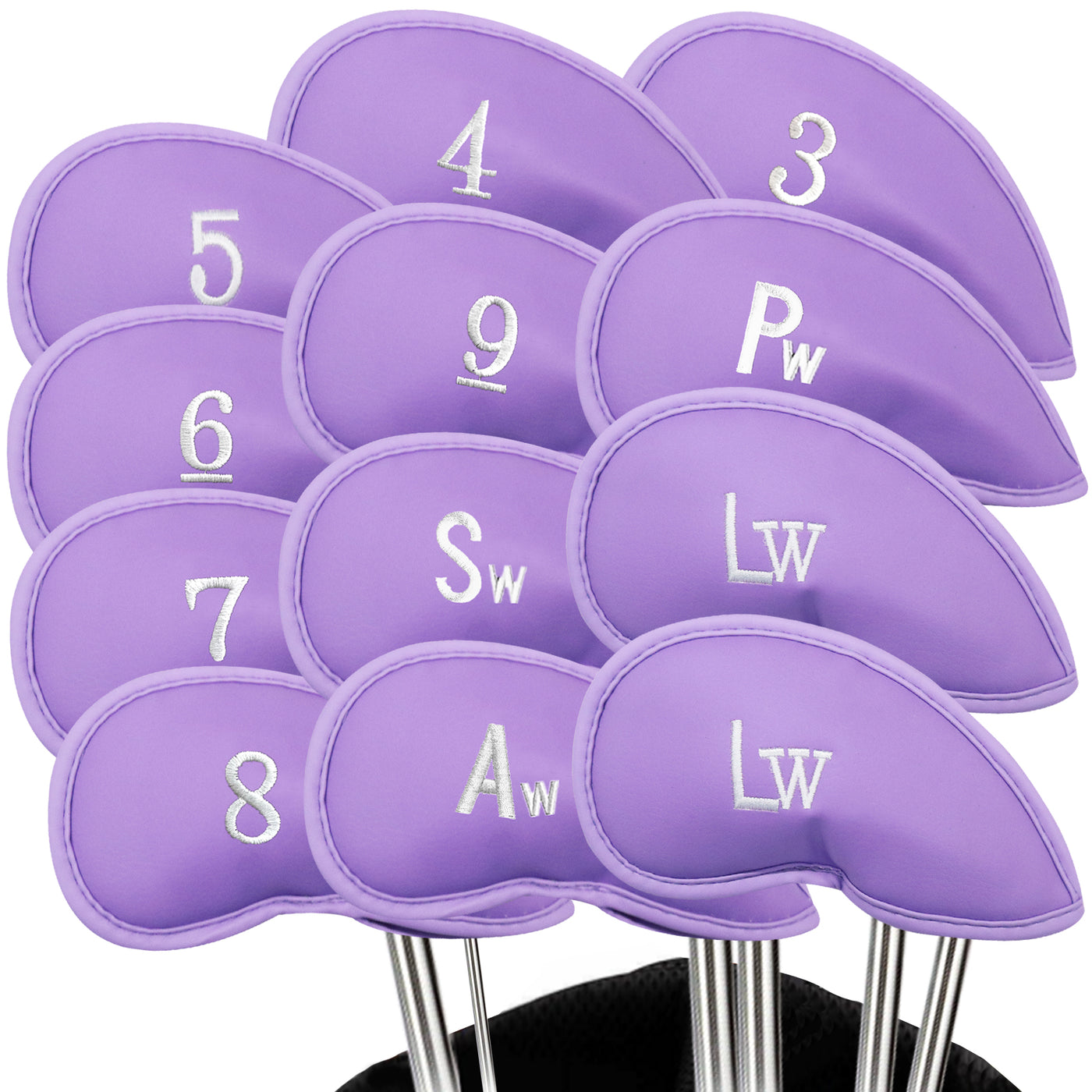 Golf Iron Head Covers Value 12 Piece Set Purple Universal Fit Main Iron Clubs