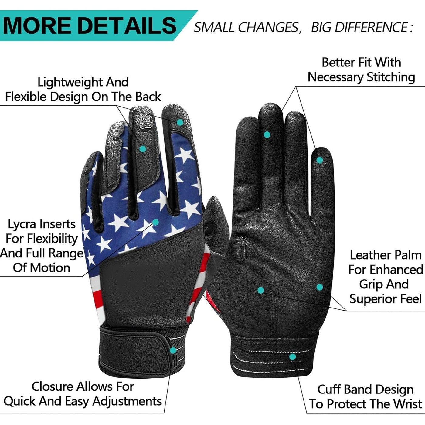 Baseball Softball Batting Gloves Youth Adult USA Flag 1 Pair