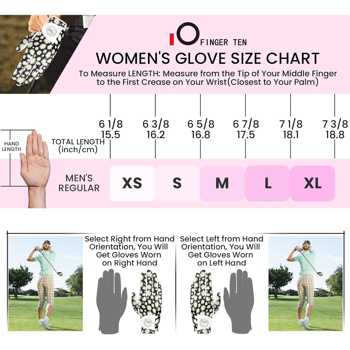 Golf Gloves Women Daisy Full Finger 1 Pack