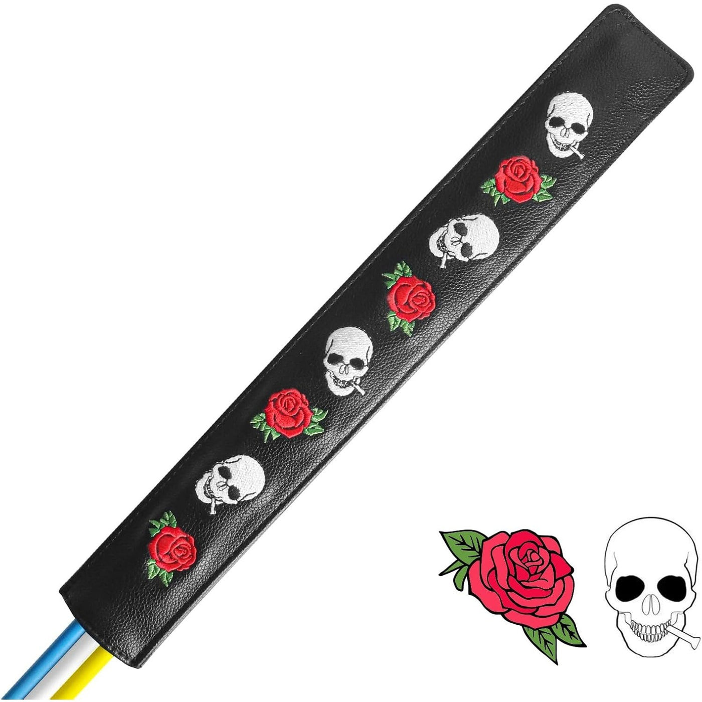 Golf Alignment Stick Cover Rods Holder Case Leather Skull Rose 1 Pack