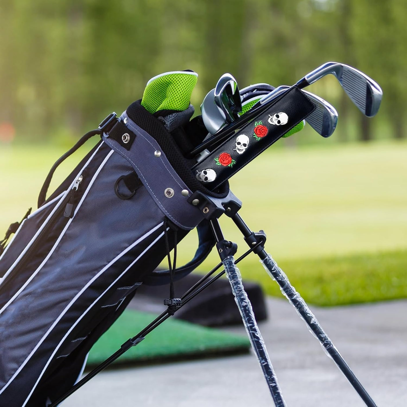 Étui en cuir pour bâton d'alignement de golf, motif tête de mort, rose, 1 paquet 