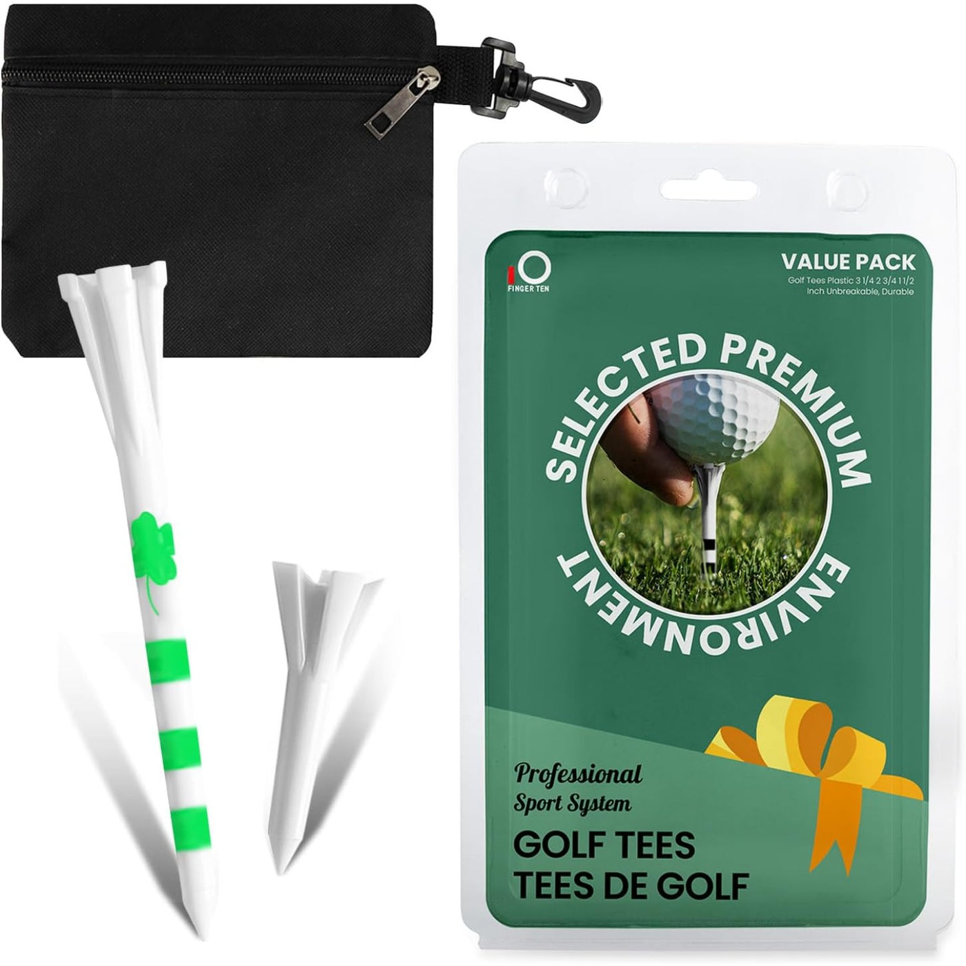 Tees de golf en plastique 60 tees de practice 2 3/4 3 1/4 pouces et 40 autres tees courts 1 1/2 pouce avec pochette pour sac de tees de golf 