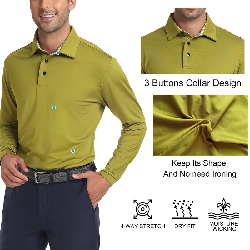 Performance Fit Long Sleeve Golf Shirt Men Tan