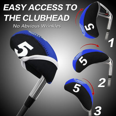 Golf Iron Covers Set Neoprene Club Headcover with Top Window 10 Pack