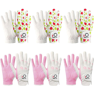 Lot de 6 gants de golf pour femme, toutes saisons, extra adhérents, vert et rose