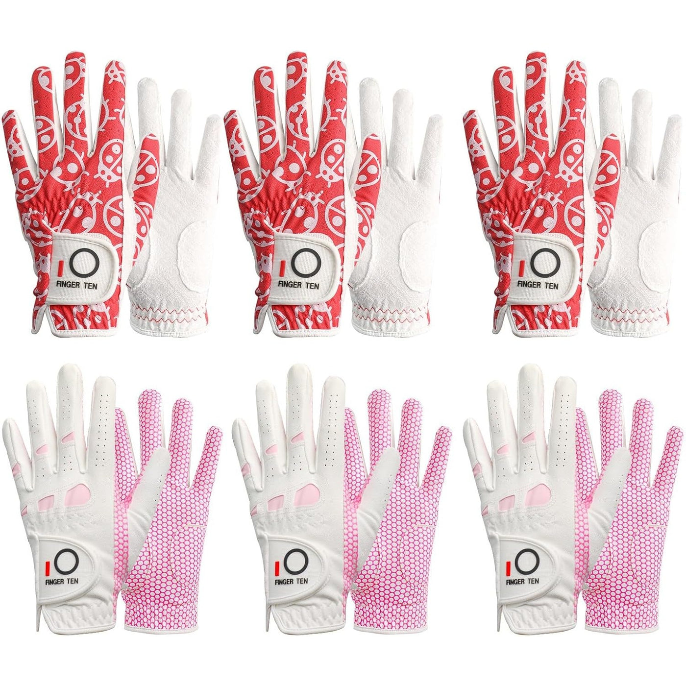 Women's Golf Gloves Extra Grip Red Pink Combo 6 Pack