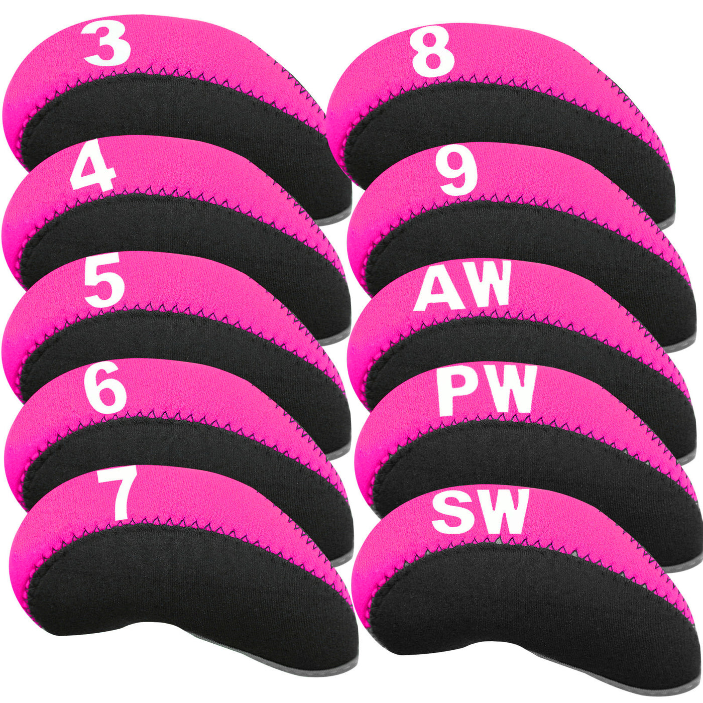 Golf Iron Covers Set Neoprene without Window Top 10 Pack Pink Black