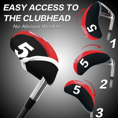 Golf Iron Covers Set Neoprene Club Headcover with Top Window 10 Pack