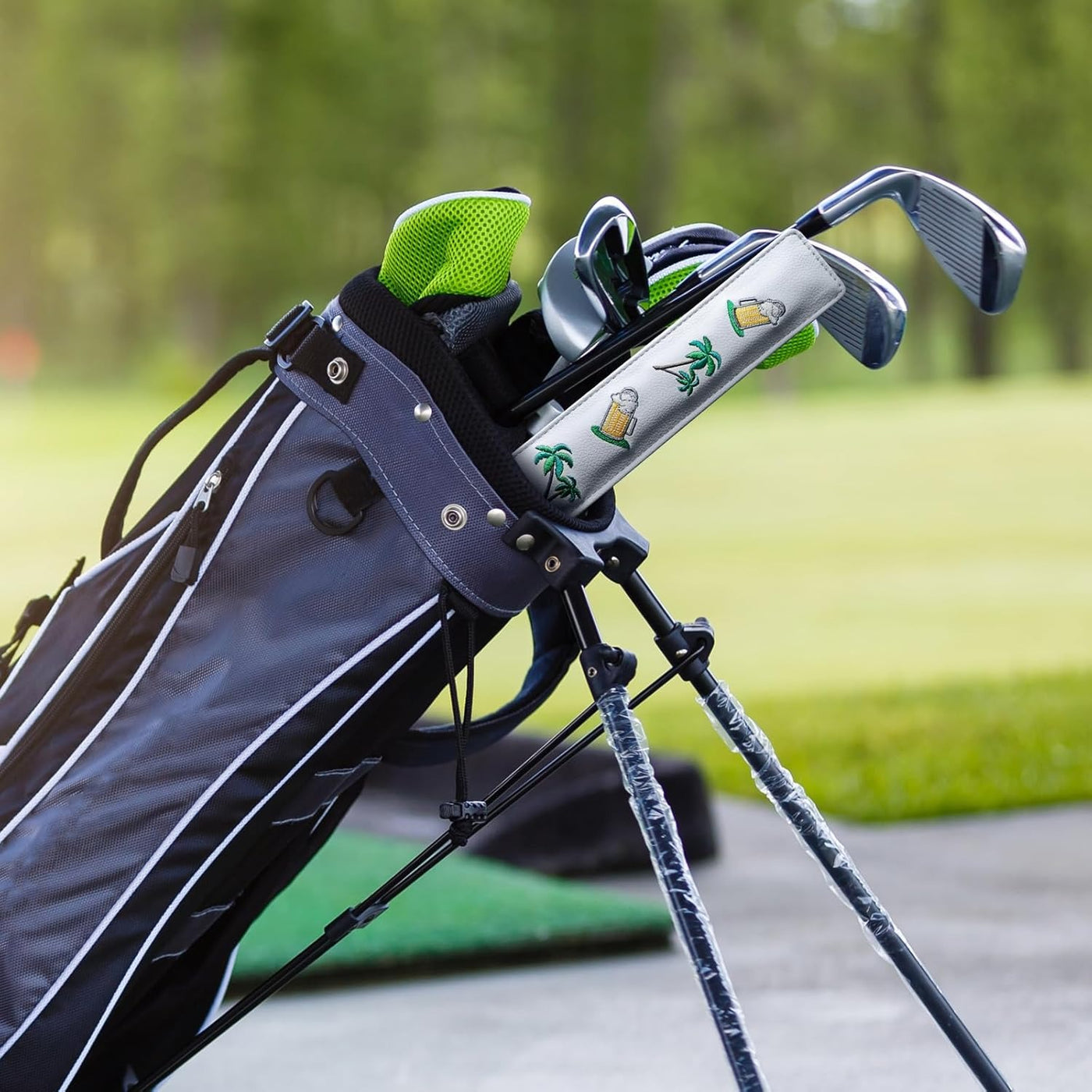 Étui de protection pour bâton d'alignement de golf en cuir avec palmier et bière, 1 paquet 