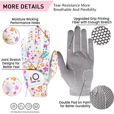 Women's Golf Gloves Extra Grip Weathersof Flower 2 Pack