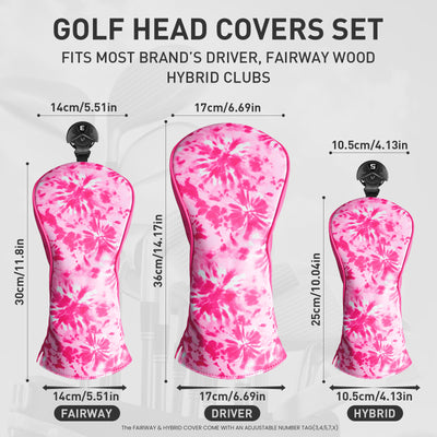 Golf Wood Covers for Driver Fairway Hybrid Deep Pink 3 Pack