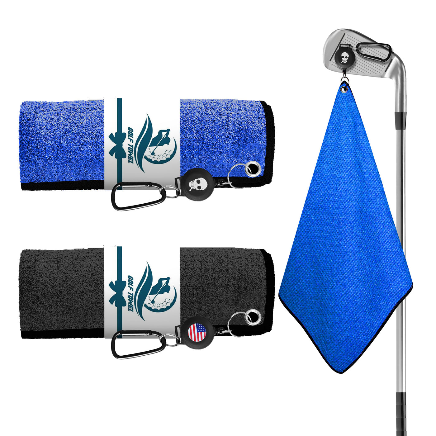 2 Pack Golf Towels with Magnetic Carabiner 16''X16''